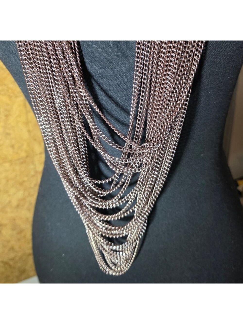 Layered Silver-Tone Chain Necklace Multiple Strands Statement Womens Jewelry